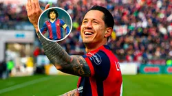 Gianluca Lapadula y Diego Maradona.