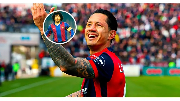 Gianluca Lapadula y Diego Maradona.