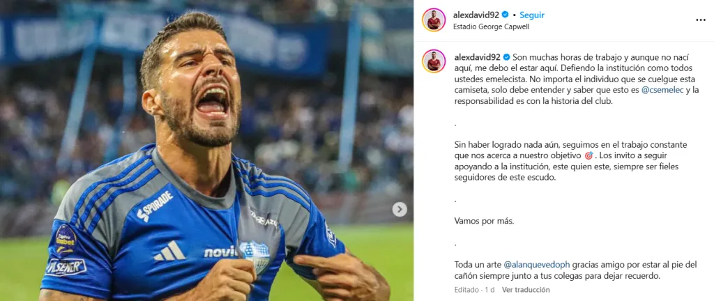 Este fue el mensaje de Aleander González en sus redes sociales. (Foto: @alexdavid92)