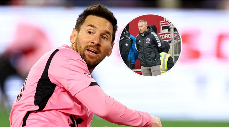 Lionel Messi y el DT de New England Revolution.