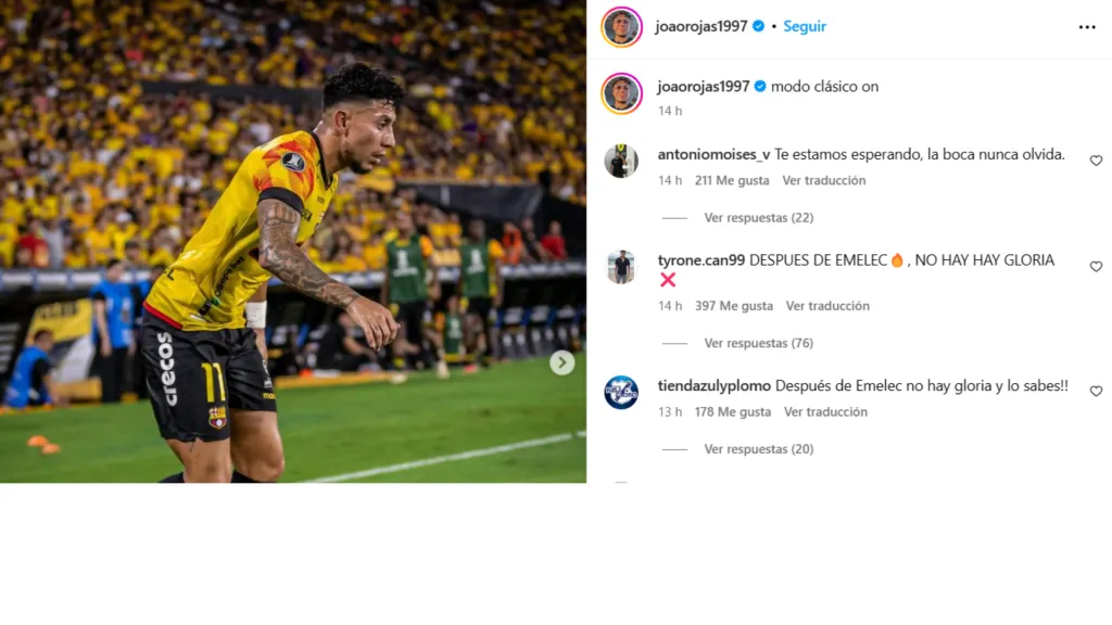 Ese fue el mensaje de Joao Rojas y algunas respuestas de los hinchas. (Captura de pantalla: @joaorojas1997)