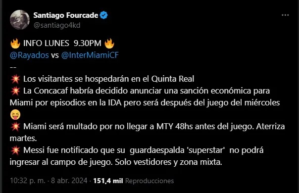 Prohibición a Messi. (Foto: X / @santiago4kd)