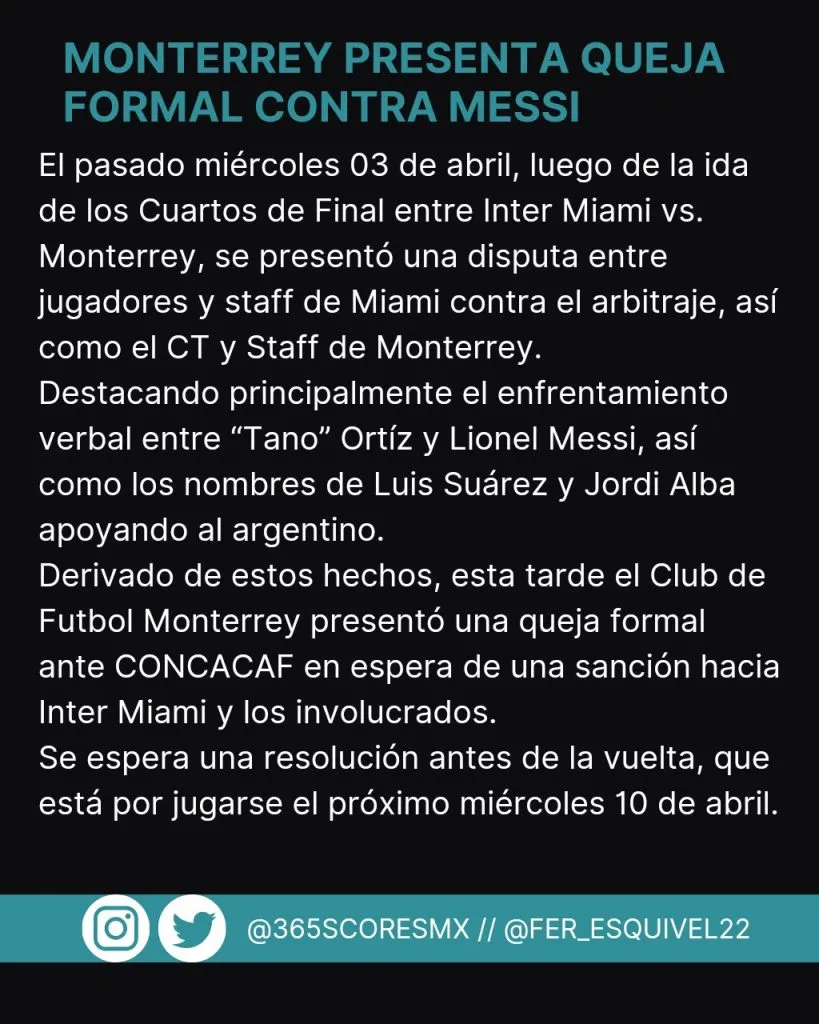 Monterrey quiere sanción para Messi. (Foto: X / @fer_esquivel22)