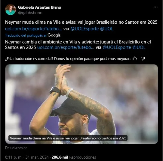 Neymar jugaría en Santos en el 2025. (Foto: X / @gabbsbrino)