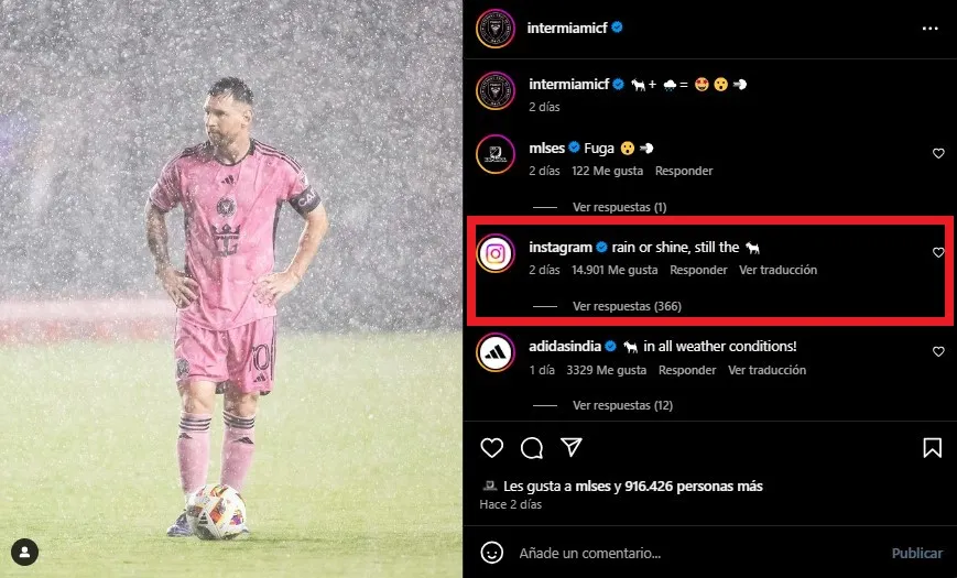 Comentario de Instagram sobre Messi. (Foto: Instagram / @intermiamicf)