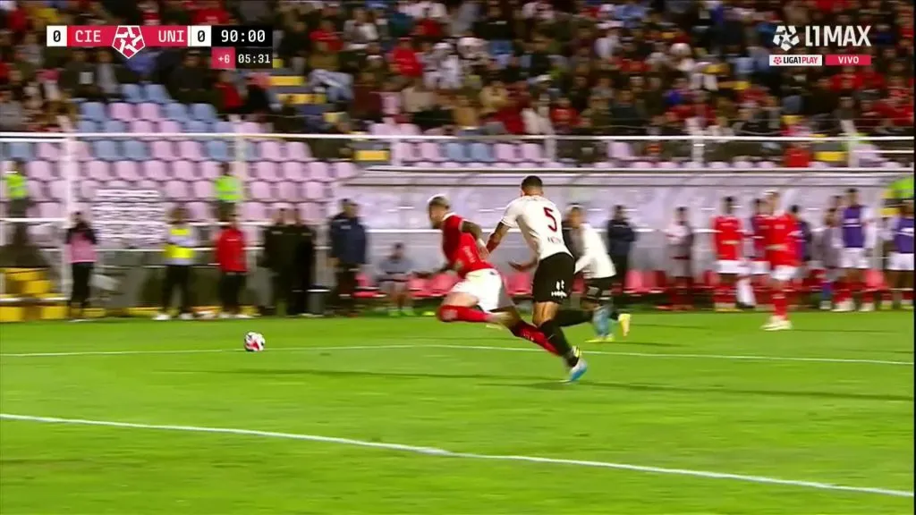 Jugada polémica del Cienciano vs. Universitario de Deportes. (Foto: Liga 1 MAX).