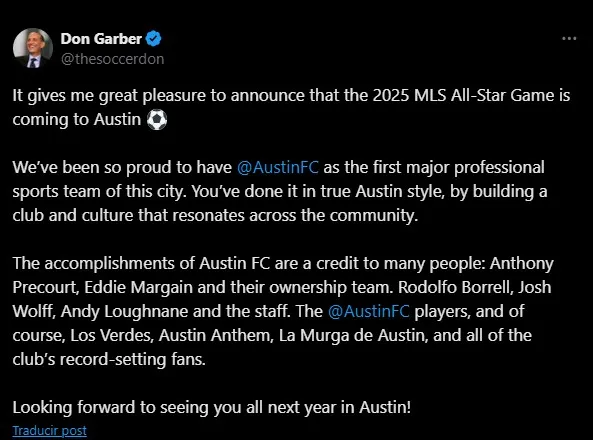 Anuncio de la MLS. (Foto: X / @thesoccerdon)