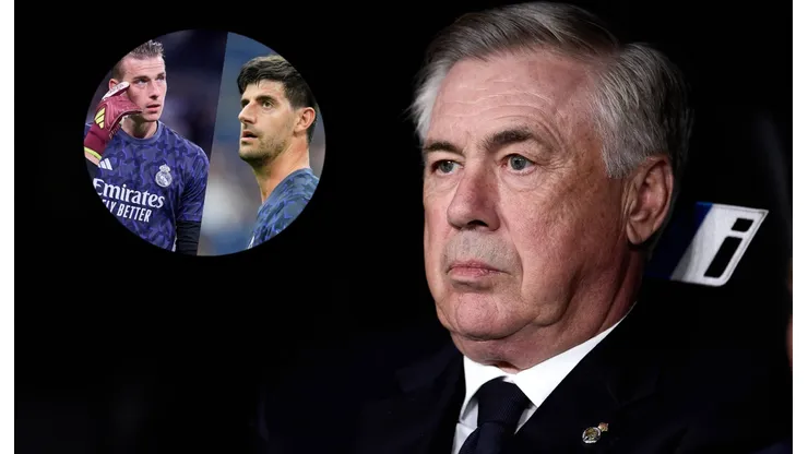 Carlo Ancelotti, Thibaut Courtois y Andriy Lunin.