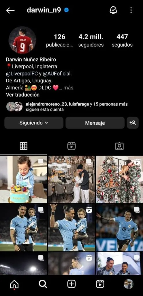 Ya no hay fotos de Darwin Núñez en el Liverpool en su cuenta de Instagram.