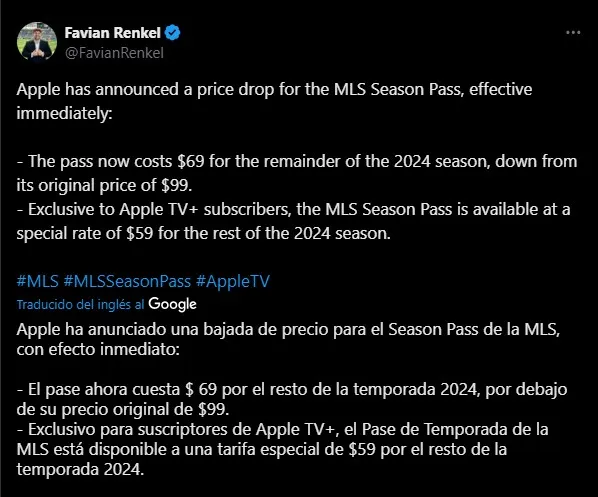 Anuncio de Apple. (Foto: X / @FavianRenkel)