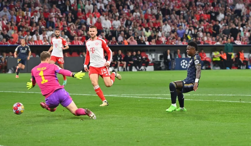 Vinicius y su primer tanto ante Bayern Múnich anoche: IMAGO