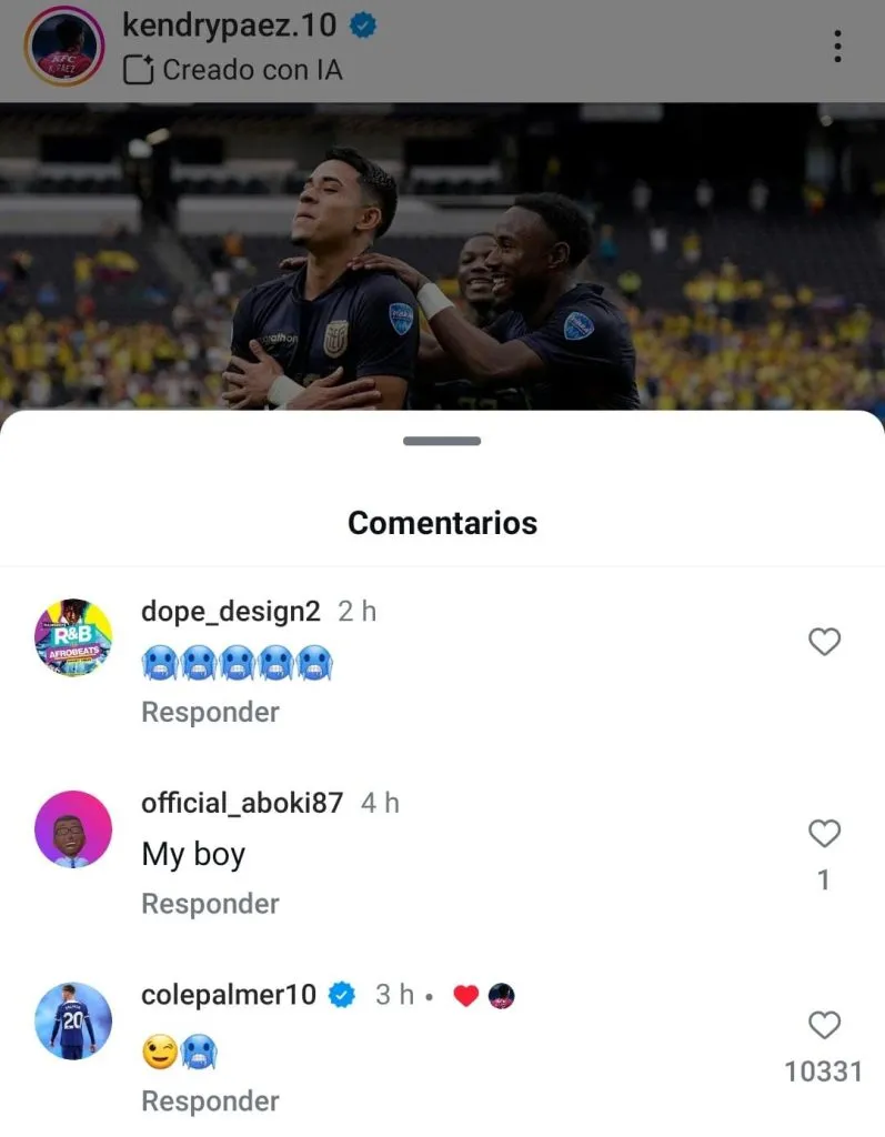 El comentario de Palmer para Kendry Páez. (Foto: Instagram)