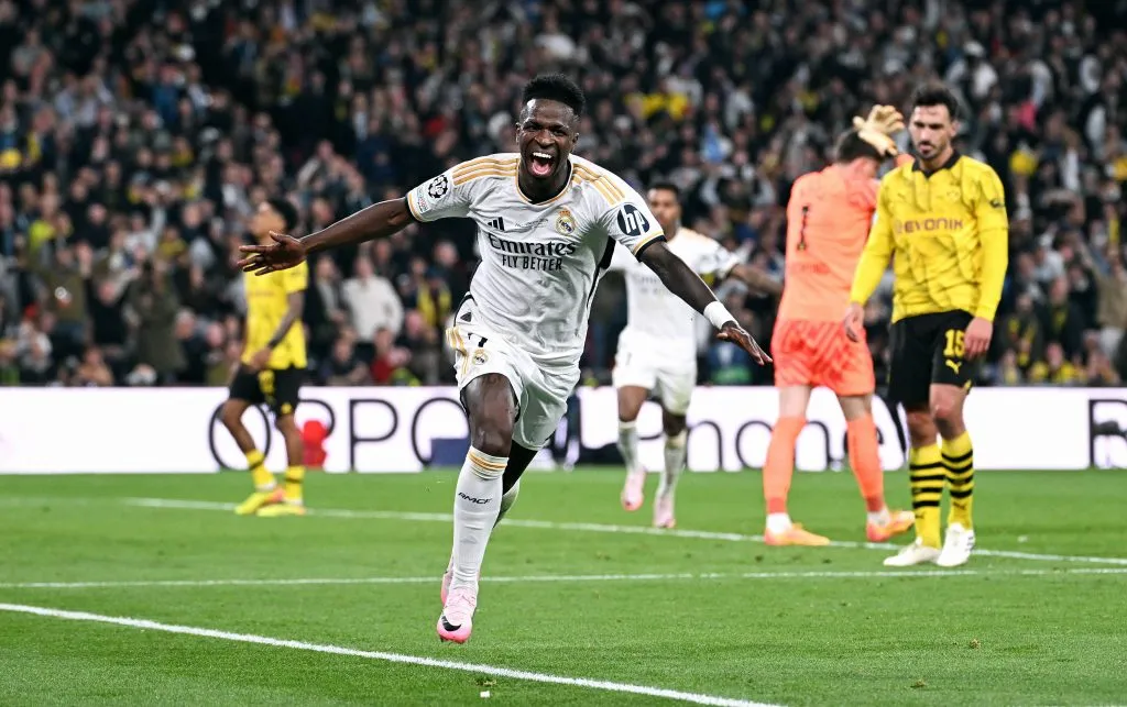 Vinícius Júnior en el festejo de su tanto vs. Borussia Dortmund en la Final de Wembley.