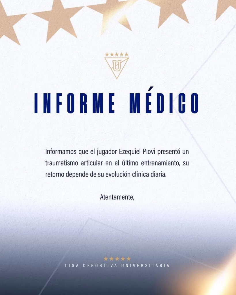 Ezequiel Piovi no estará con Liga de Quito en la ida de la Copa Sudamericana. (Foto: @LDU_Oficial)