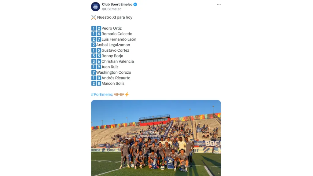 Así reveló su once Emelec contra Deportivo Cuenca. (Foto: @CSEmelec)