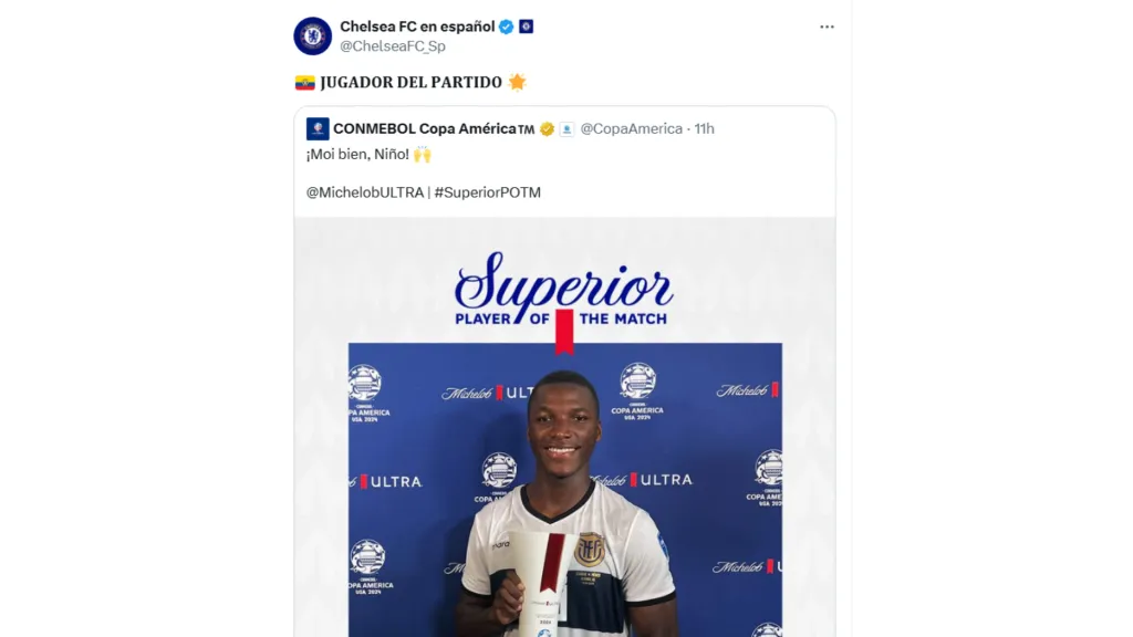 Así reaccionó Chelsea al premio de Moisés Caicedo. (Foto: @ChelseaFC_Sp)