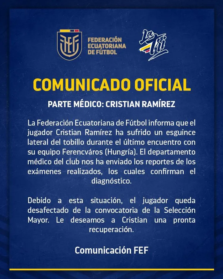 El comunicado de la FEF en sus redes sociales: (Foto: @FEFecuador)