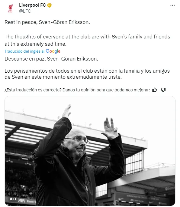 La publicación que el Liverpool le dedicó a Sven-Goran Eriksson.