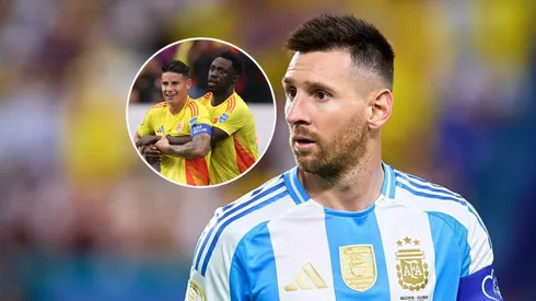 James Rodríguez, Dávinson Sánchez y Leo Messi.