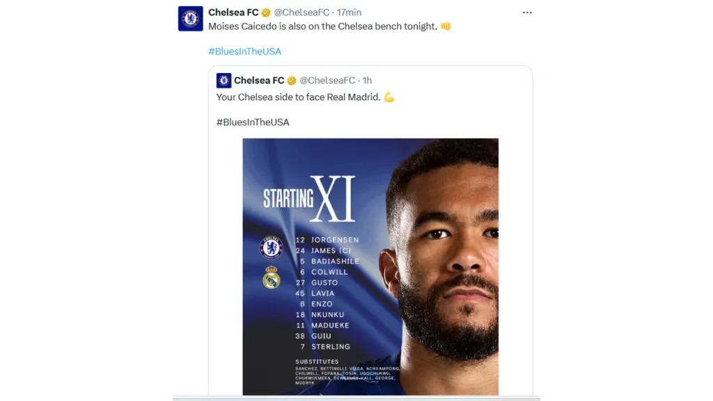 La publicación de Chelsea para su once.