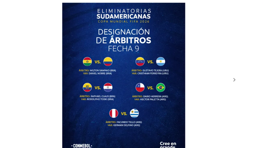 Así confirmó Conmebol a los árbitros. (Foto: Conmebol)