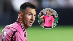 Messi y el árbitro Sergii Boiko.