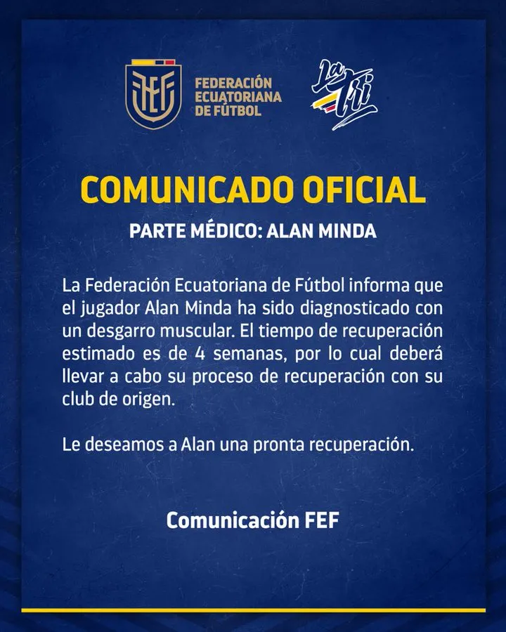 Alan Minda es baja en Ecuador. (Foto: @LaTri)