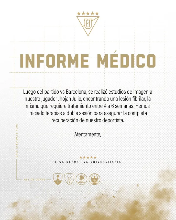 La lesión de Jhojan Julio en Liga de Quito. (Foto: @LDU_Oficial)