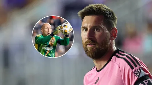 Brad Guzan y Lionel Messi.