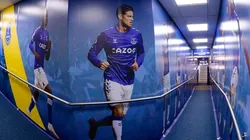 El gran adorno que hay en los pasillos de Goodison Park con la imagen de James Rodríguez.