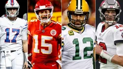 Josh Allen, Patrick Mahomes, Aaron Rodgers y Tom Brady