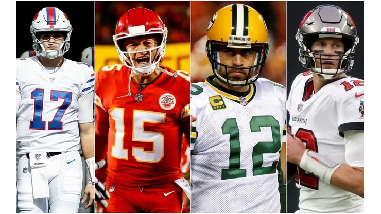 Josh Allen, Patrick Mahomes, Aaron Rodgers y Tom Brady