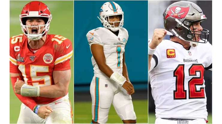 Patrick Mahomes, Tua Tagovailoa y Tom Brady