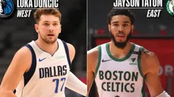 Luka Doncic y Jayson Tatum (Foto: @E_Woodyard)