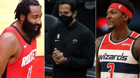 James Harden, Erik Spoelstra y Bradley Beal
