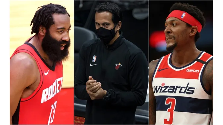 James Harden, Erik Spoelstra y Bradley Beal