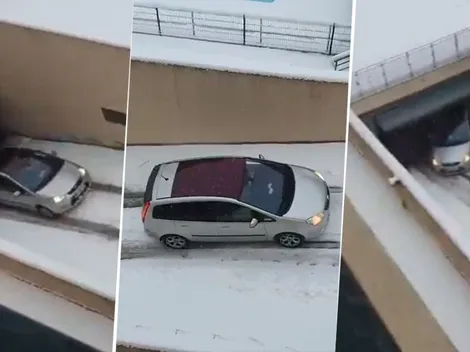 Sacó el auto en el medio de la nieve de Madrid y el resultado fue un desastre
