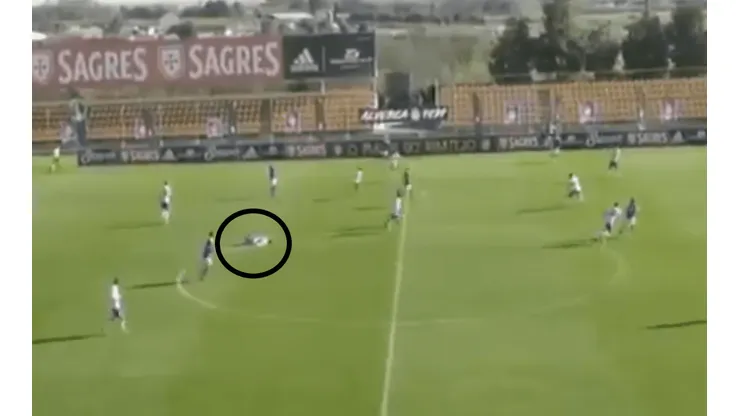 Alex Apolinario tendido en el campo de juego.