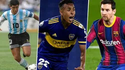 Diego Maradona, Sebastián Villa y Lionel Messi.