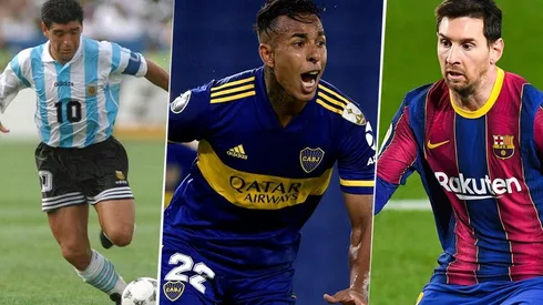 Diego Maradona, Sebastián Villa y Lionel Messi.