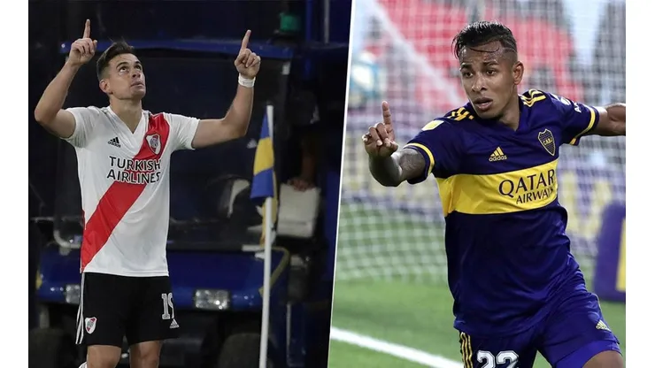 Rafael Santos Borré y Sebastián Villa, protagonistas en el primer Superclásico argentino de 2021.