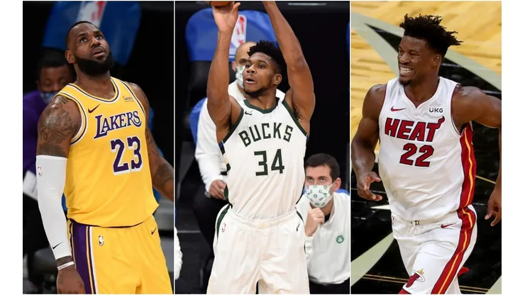 LeBron James, Giannis Antetokounmpo y Jimmy Butler