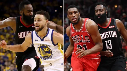 Stephen Curry, James Harden y Thaddeus Young
