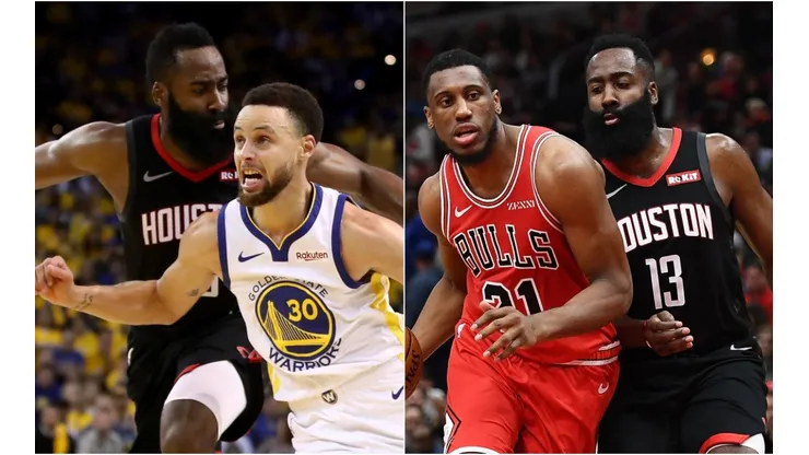 Stephen Curry, James Harden y Thaddeus Young
