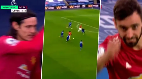 Entró Cavani a los 75' y a los 78' le hizo hacer un gol a Bruno Fernandes