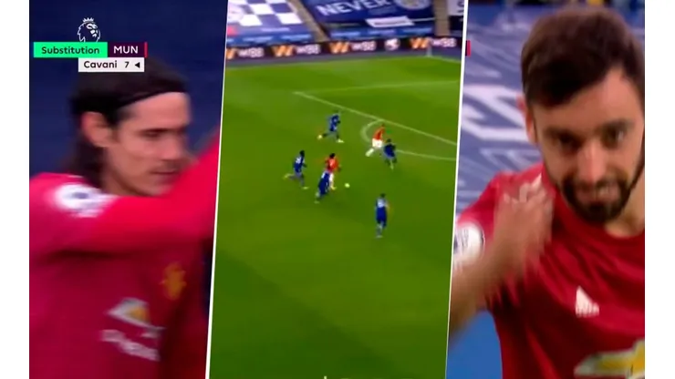 Entró Cavani a los 75' y a los 78' le hizo hacer un gol a Bruno Fernandes