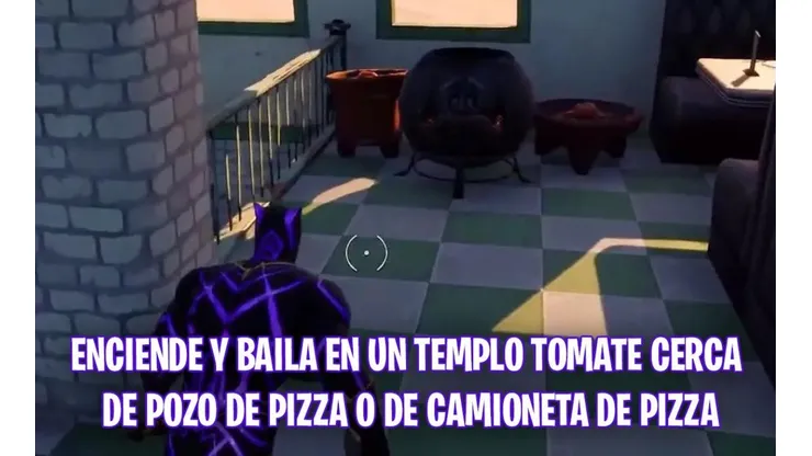 Fortnite | Enciende y baila en un Templo Tomate cerca de Pozo de Pizza o de Camioneta de Pizza
