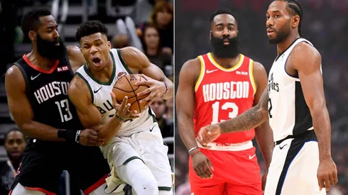 James Harden, Giannis Antetokounmpo y Kawhi Leonard