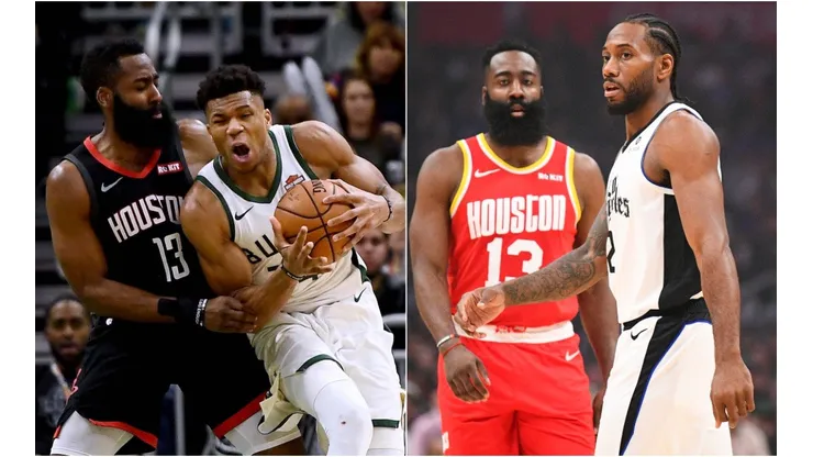 James Harden, Giannis Antetokounmpo y Kawhi Leonard