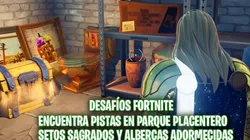 Como encontrar las pistas en Parque Placentero, Setos Sagrados y Albercas Adormecidas - Fortnite